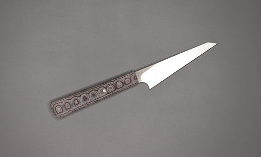 Petty Utility knife with flat cutting edge and canvas Micarta handle