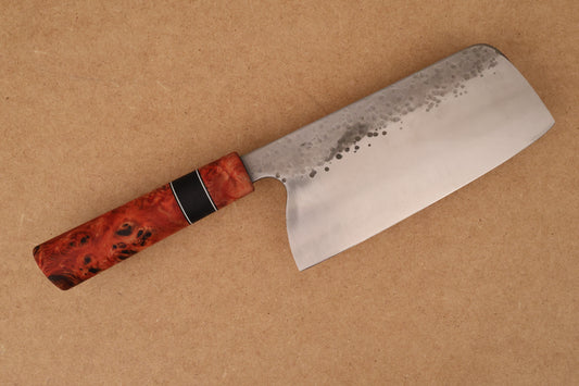 Chinese Cleaver with red Poplar Burl handle
