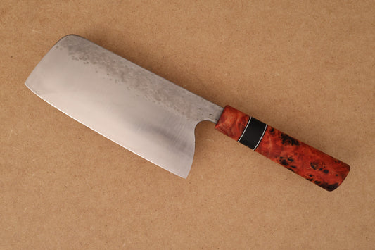 Chinese Cleaver with red Poplar Burl handle