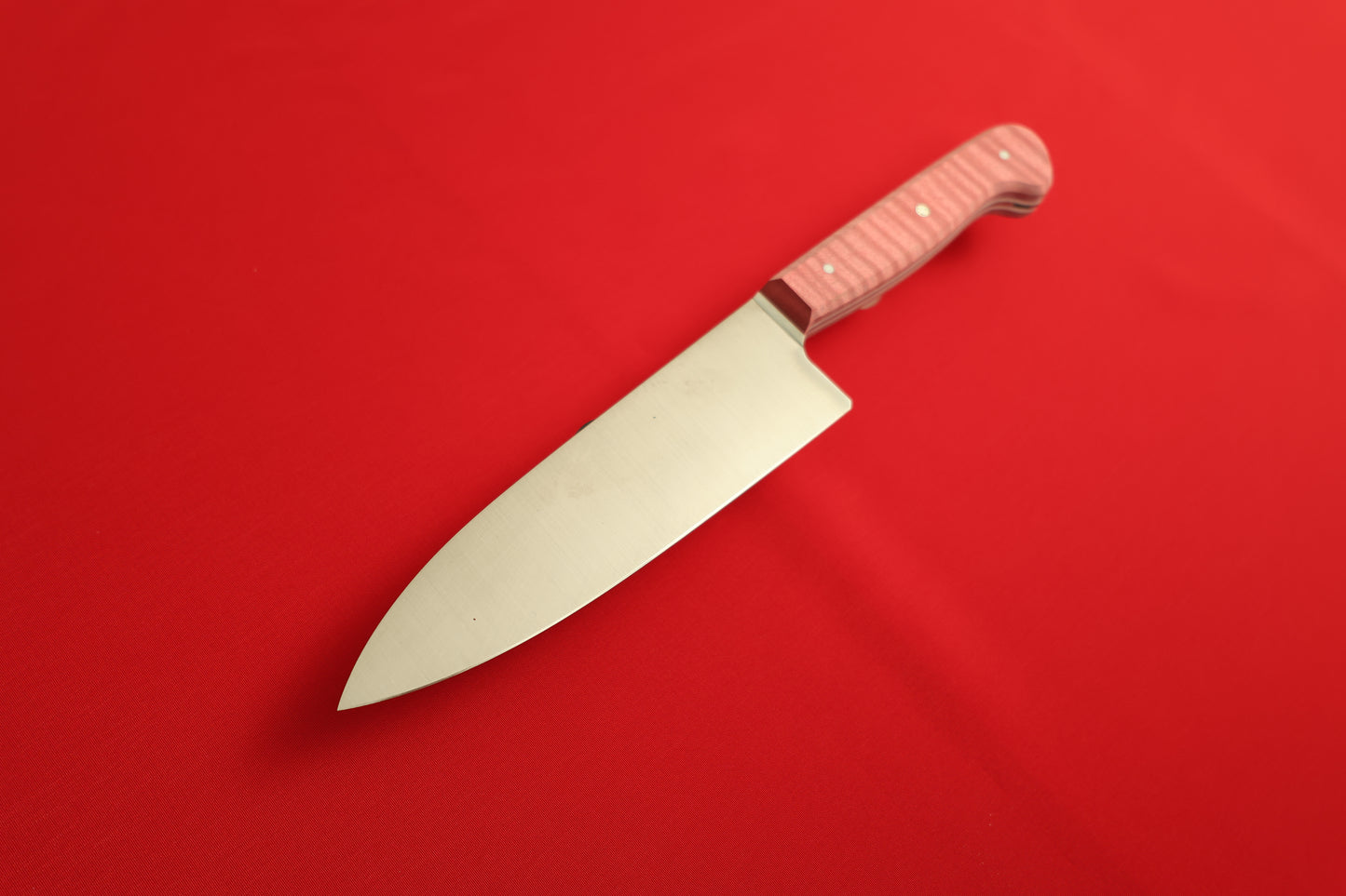 6 inch Chef knife with red Curly Maple handle