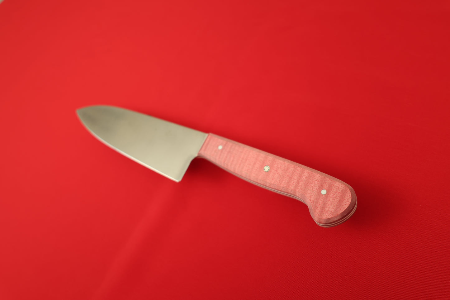 6 inch Chef knife with red Curly Maple handle