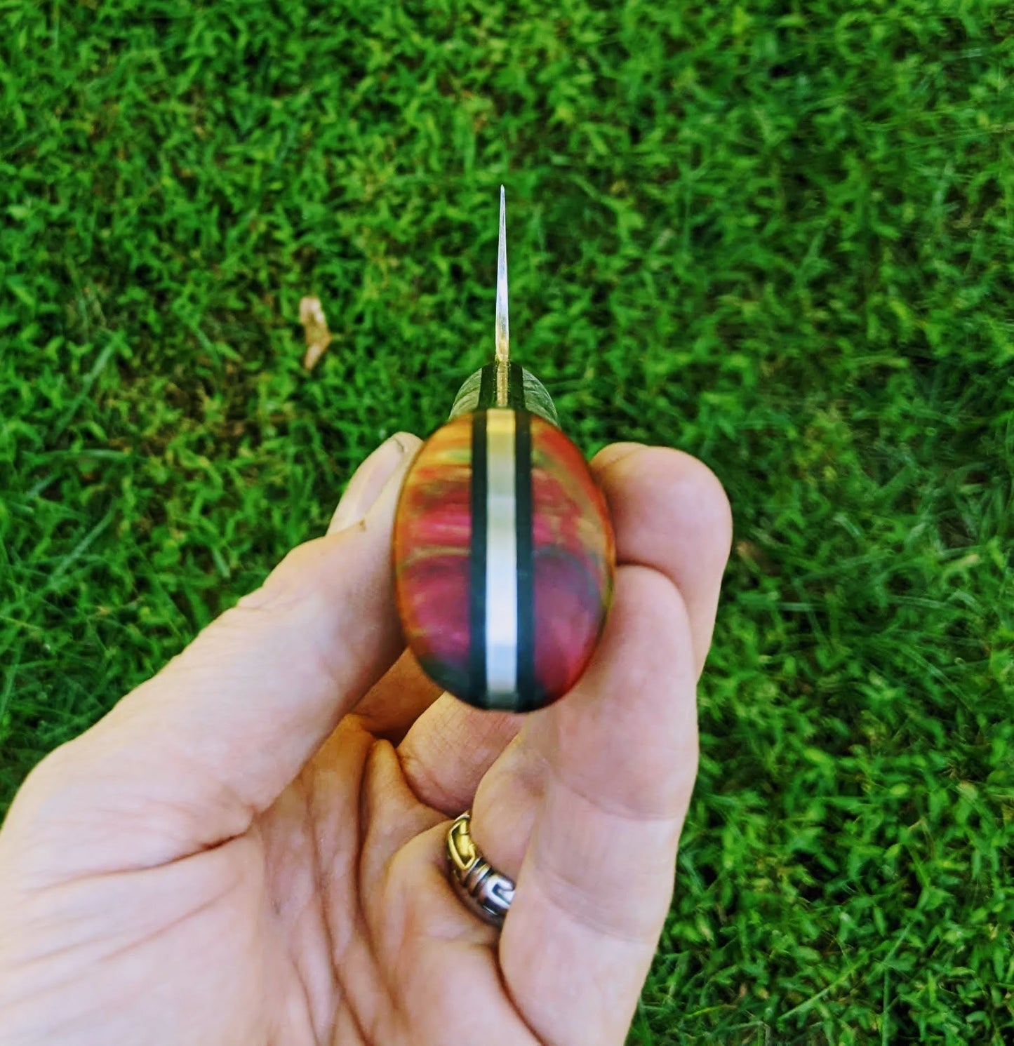 Chef knife with green and red hybrid handle