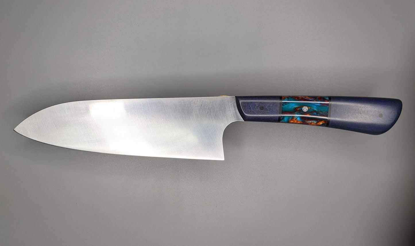 kitchen knife with blue handle