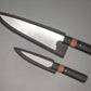 Chef and paring knives with leather sheaths
