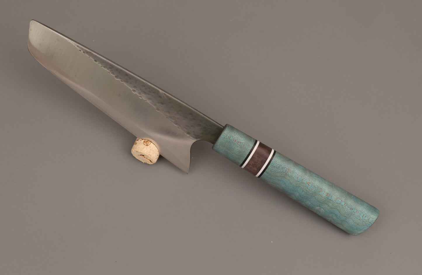 Nakiri Kitchen knife with blue wooden handle and an S-Grind blade