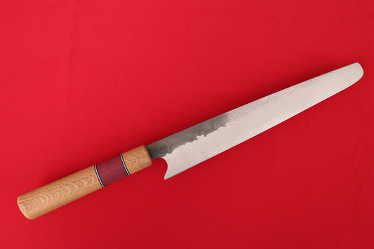 large slicing knife on red background