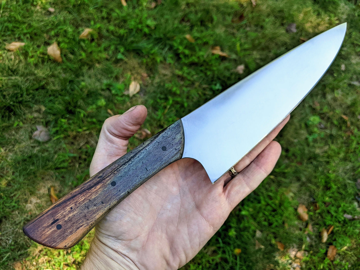Chef knife with dyed wooden handles