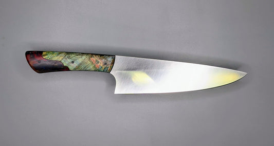 Chef knife with green and red hybrid handle
