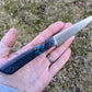 Blue paring knife held in open hand