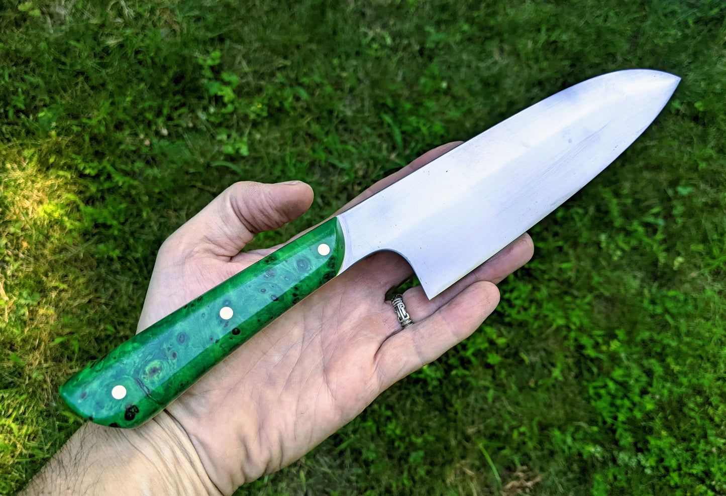 Japanese kitchen knife with green handle 