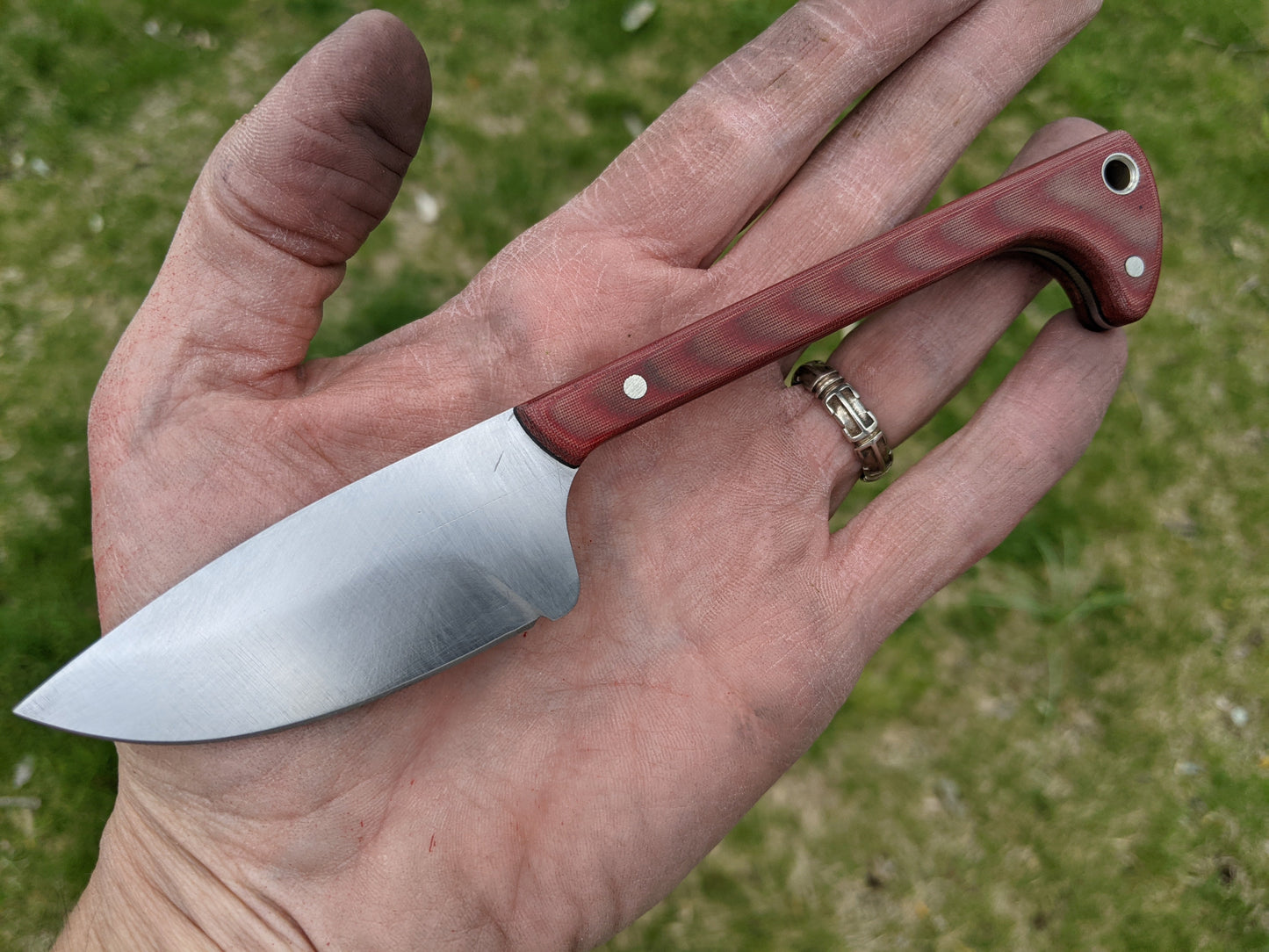Small work knife with red micarta handle