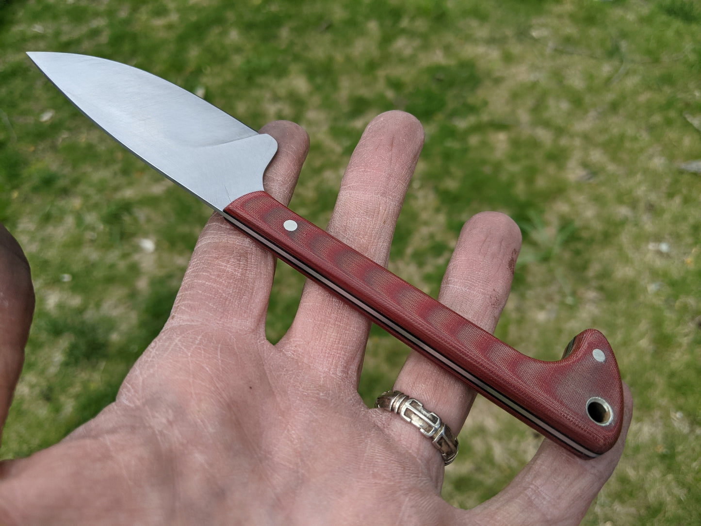 Small work knife with red micarta handle